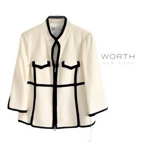 NWT WORTH NEW YORK Cream / Black Trim Wool 
Jacket Blazer SZ 14